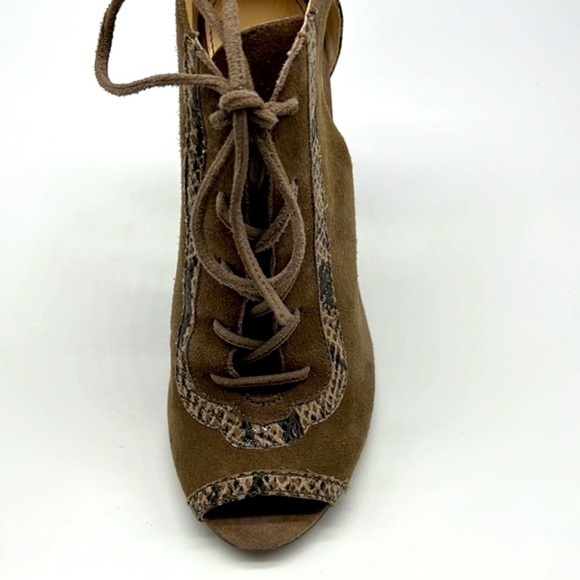 Isola - Gray Suede With Snakeskin Leather Open Toe Lace Up Heels Size 6.5 - Picture 11 of 14